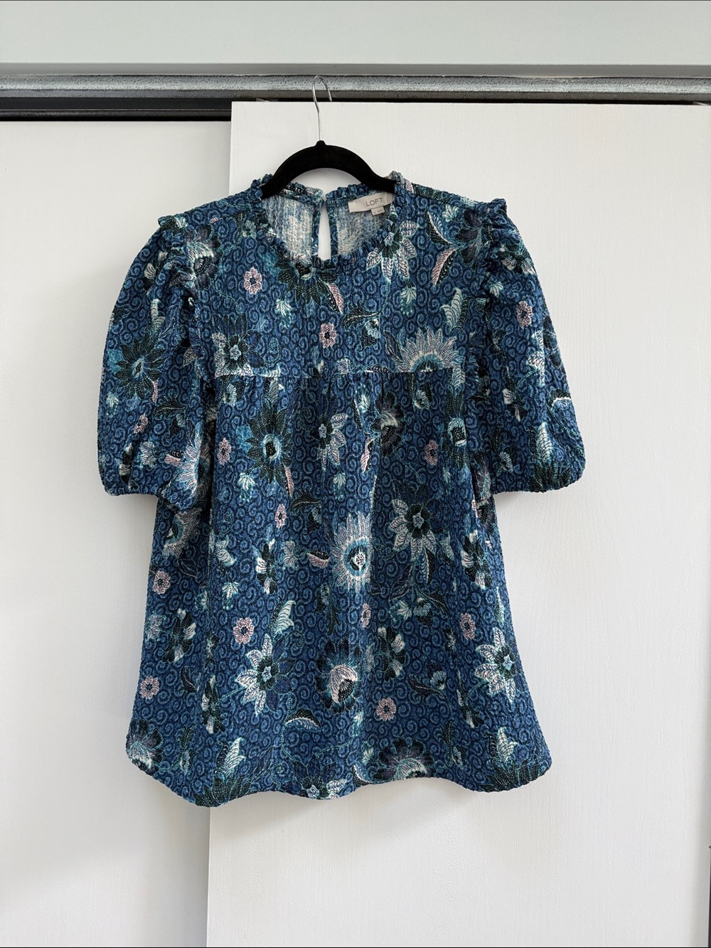 LOFT Blue Floral Puff-Sleeve Tunic Top